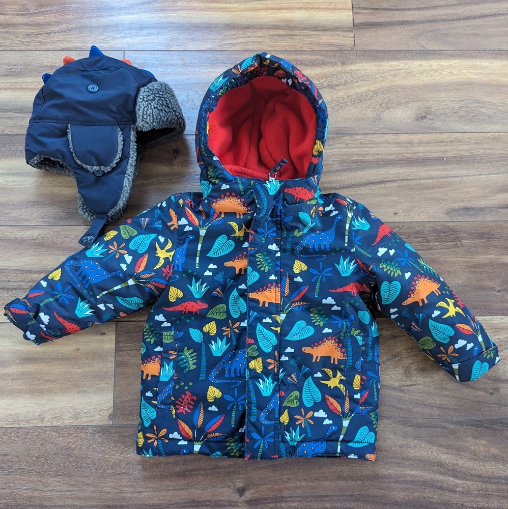 2T Children's Place Dinosaur Winter Coat and Hat